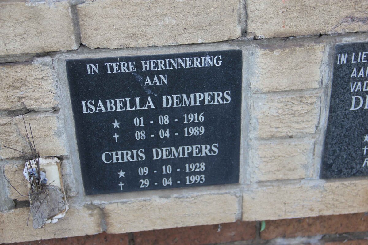DEMPERS Chris 1928-1993 &amp; Isabella 1916-1989