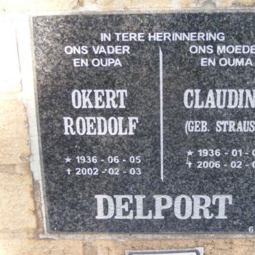 DELPORT Okert Roedolf 1936-2002 &amp; Claudine STRAUSS 1936-2006