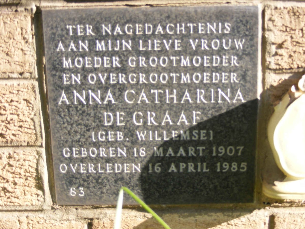 GRAAF Anna Catharina, de nee WILLEMSE 1907-1985