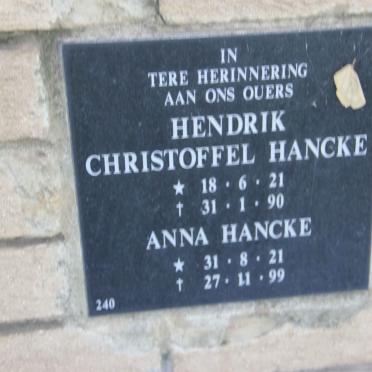 HANCKE Hendrik Christoffel ??21-??90 &amp; Anna ??21-??99