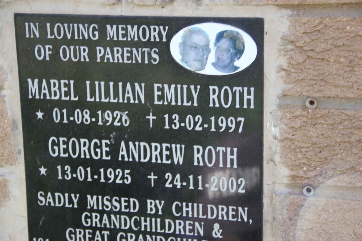 ROTH George Andrew 1925-2002 &amp; Mabel Lillian Emily 1926-1997