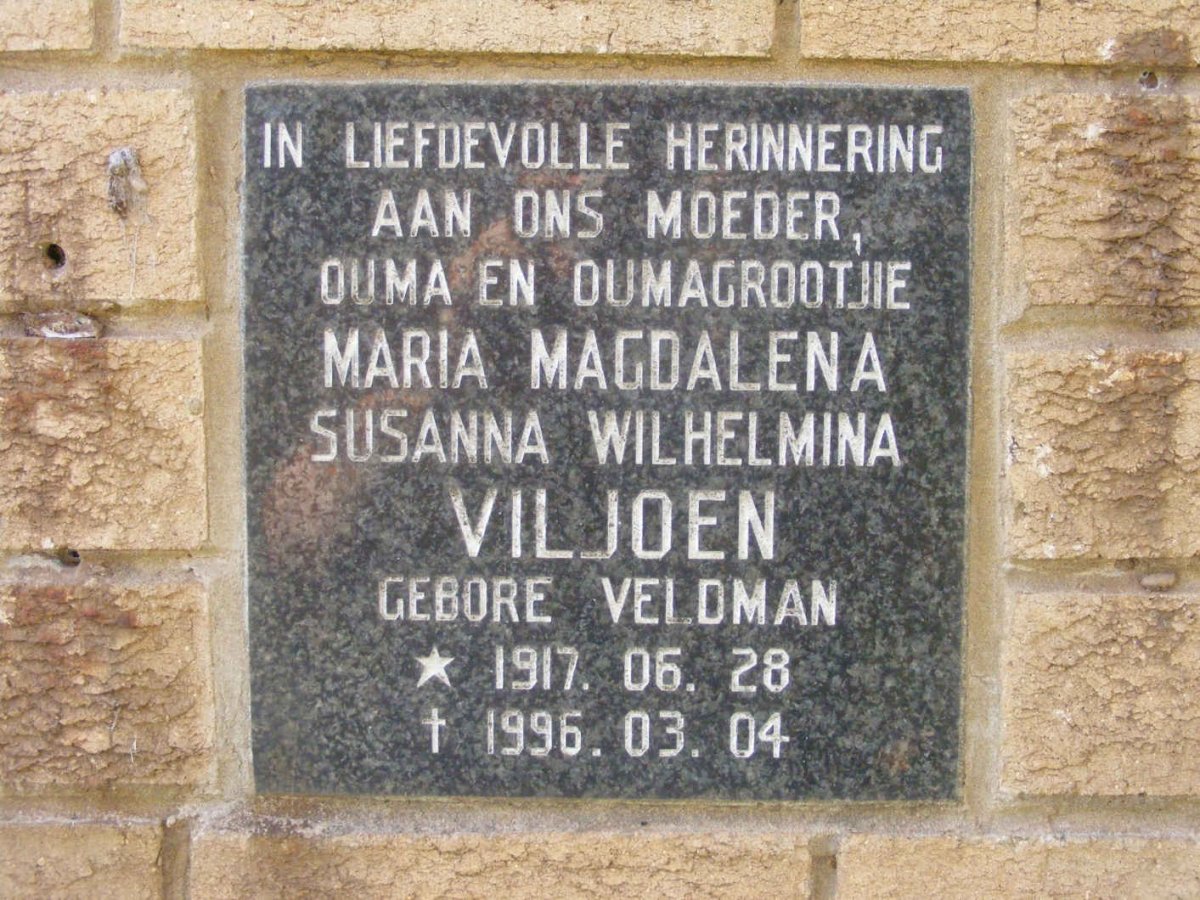 VILJOEN Maria Magdalena Susanna Wilhelmina nee VELDMAN 1917-1996