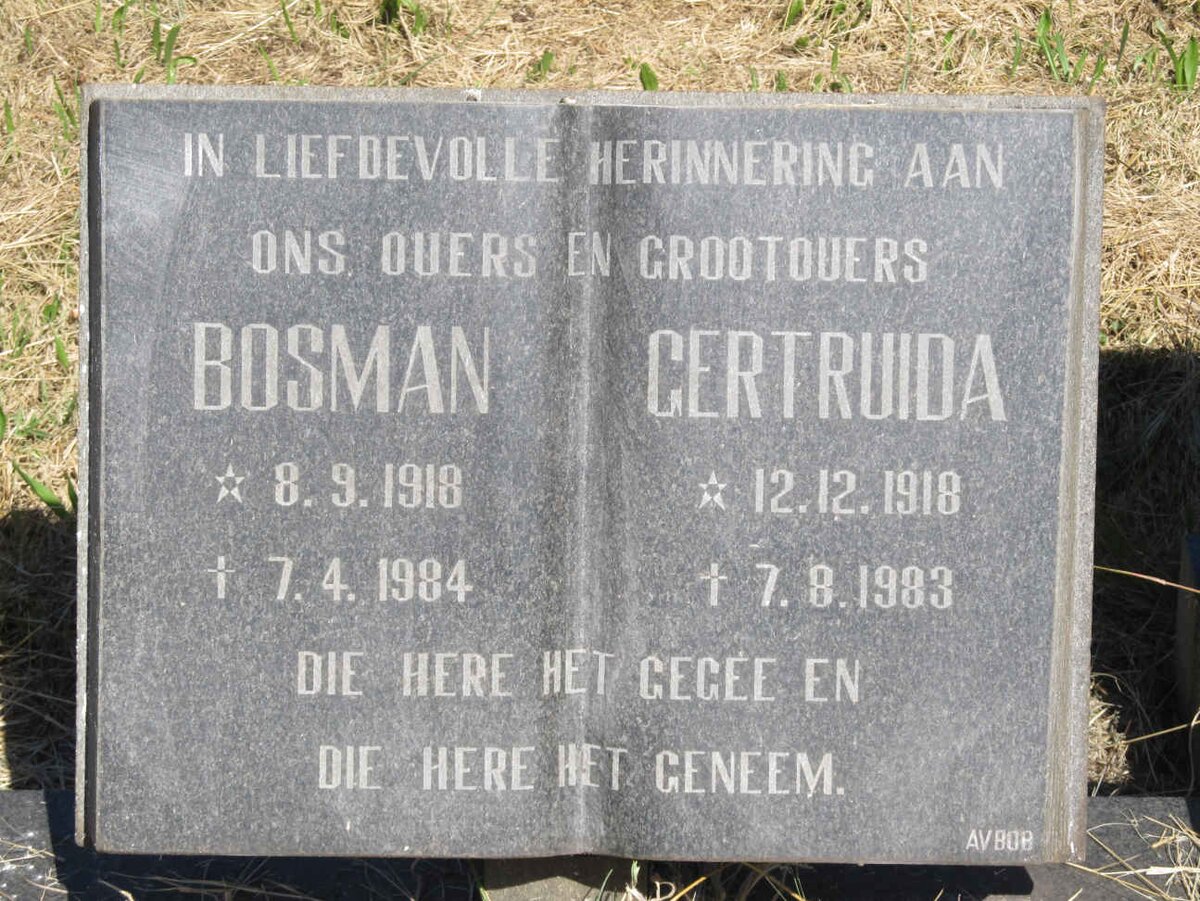 ? Bosman 1918-1984 &amp; Gertruida 1918-1983
