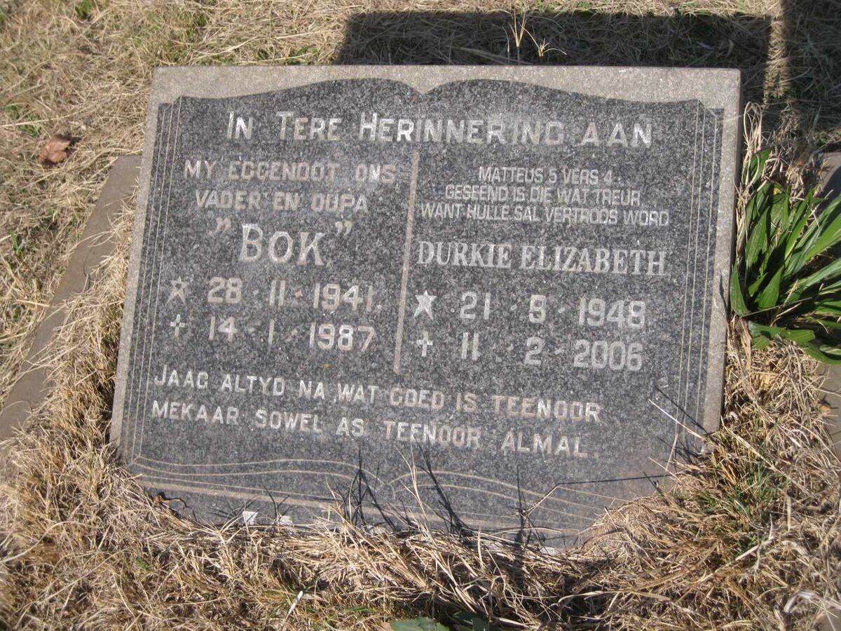 ? Bok 1941-1987 & Durkie Elizabeth 1948-2006
