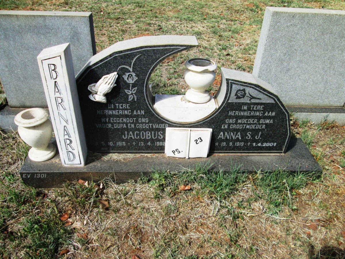 BARNARD Jacobus 1915-1992 &amp; Anna S.J. 1919-2001