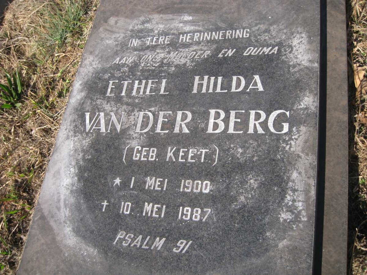BERG Ethel Hilda, van der nee KEET 1900-1987