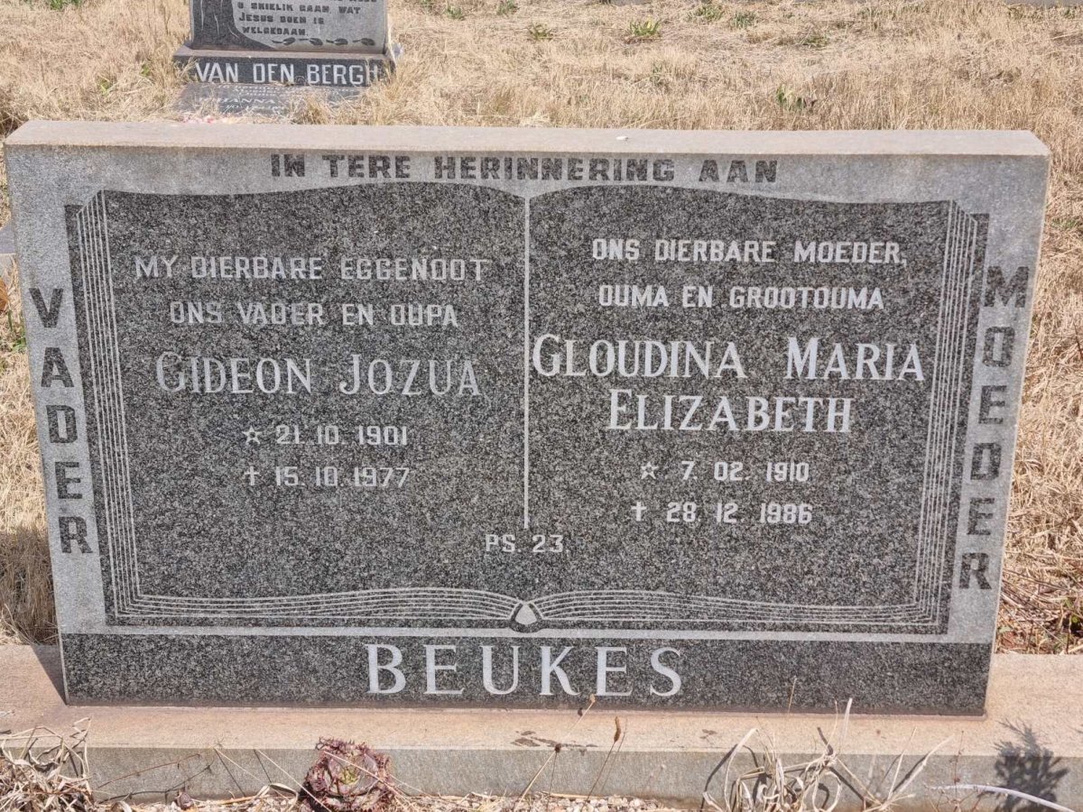 BEUKES Gideon Jozua 1901-1977 &amp; Gloudina Maria Elizabeth 1910-1986