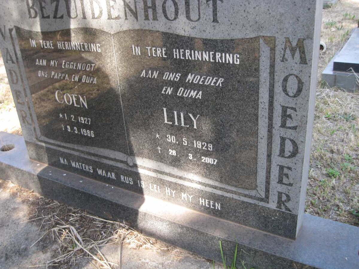 BEZUIDENHOUT Coen 1927-1986 & Lily 1929-2007