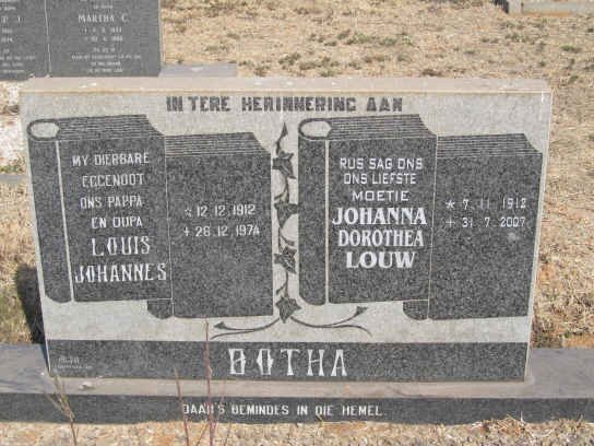 BOTHA Louis Johannes 1912-1974 &amp; Johanna Dorothea LOUW 1912-2007