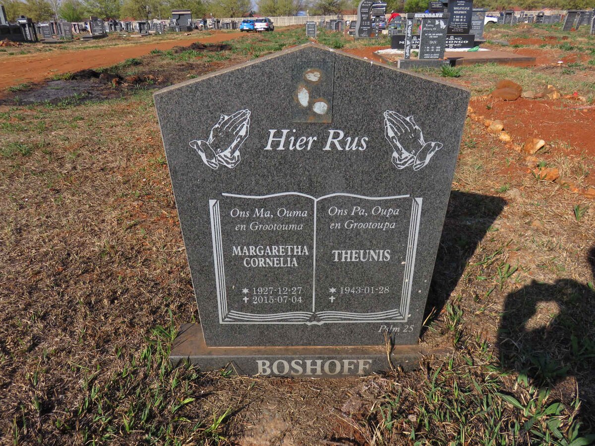 BOSHOFF Theuns 1943-  & Margaretha Cornelia 1927-2015