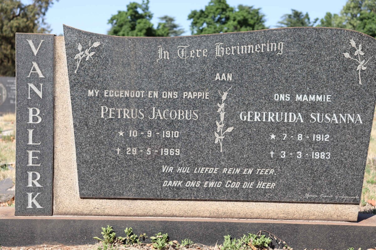 BLERK Petrus Jacobus, van 1910-1969 & Gertruida Susanna 1912-1983
