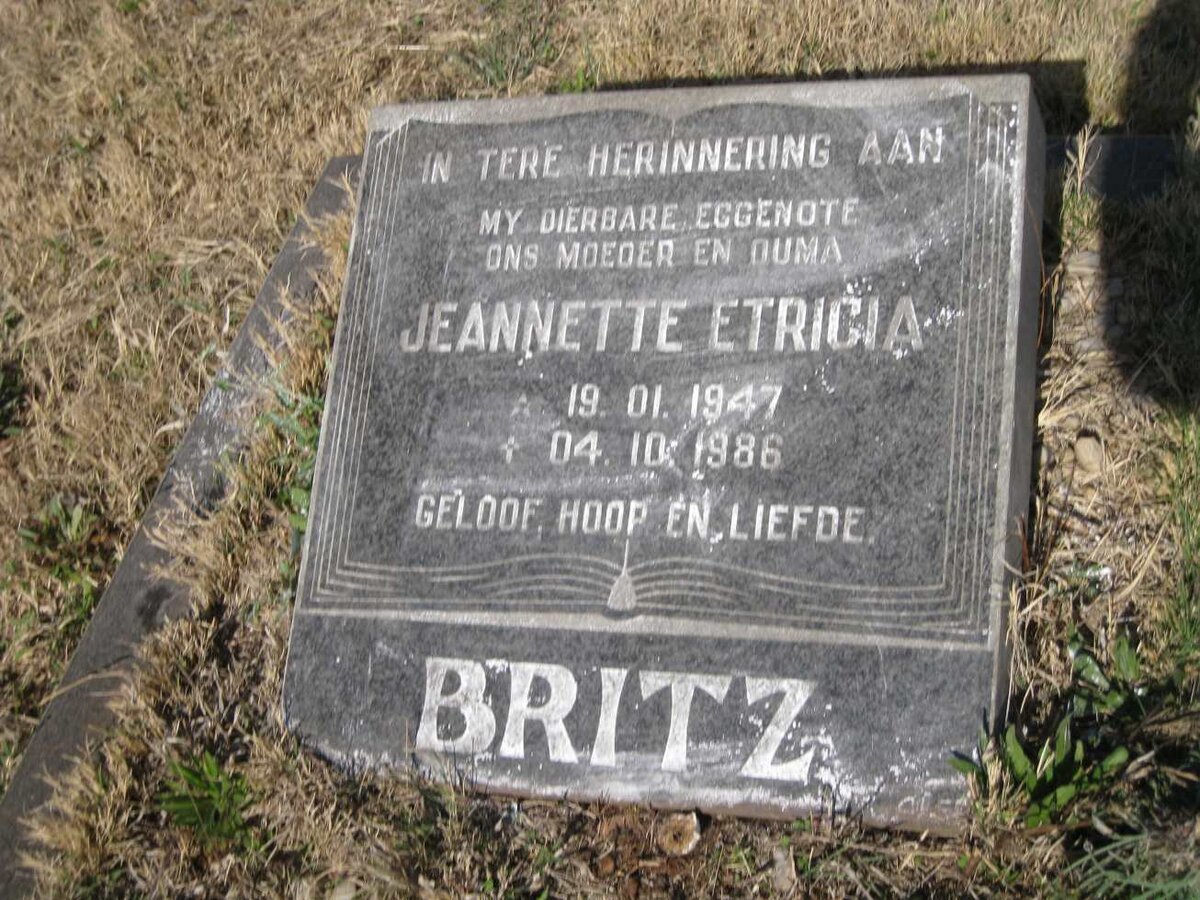 BRITZ Jeannette Etricia 1947-1986