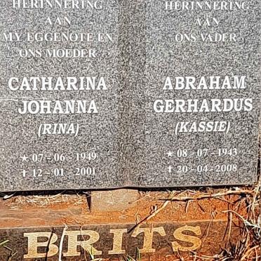 BRITS Abraham Gerhardus 1943-2008 & Catharina Johanna 1949-2001