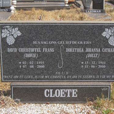 CLOETE David Christoffel Frans 1915-2000 &amp; Dorethea Johanna Catharina 1911-2000