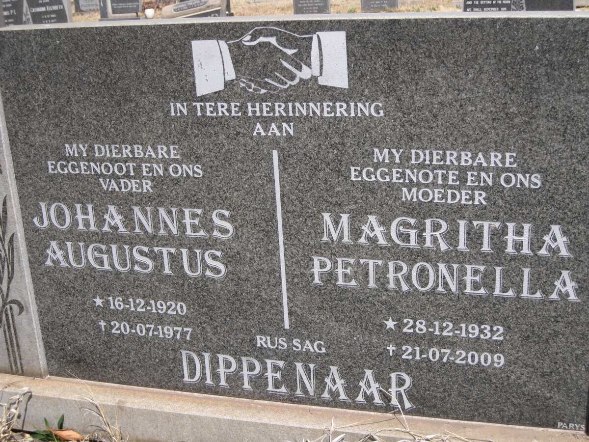 DIPPENAAR Johannes Augustus 1920-1977 &amp; Magritha Petronella 1932-2009