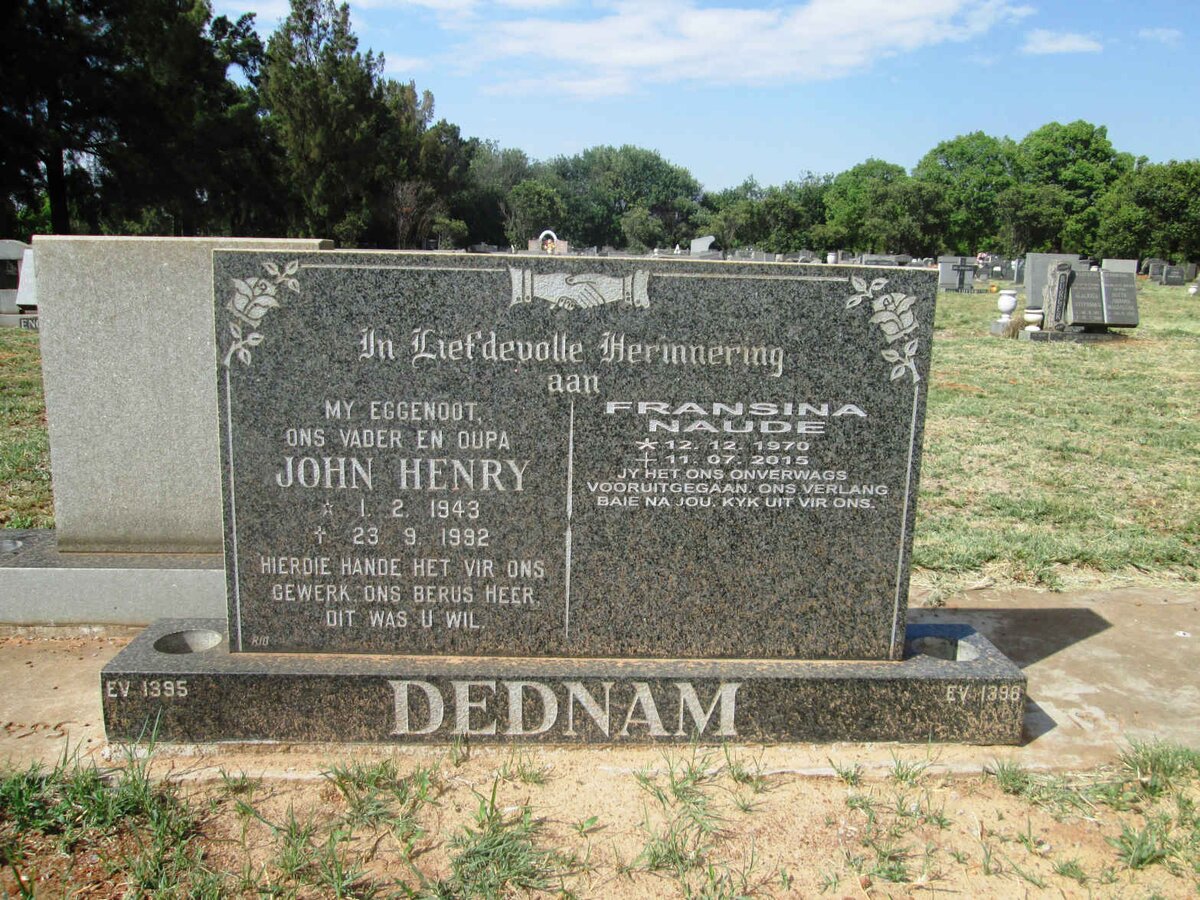 DEDNAM John Henry 1943-1992 :: NAUDE Fransina 1970-2015