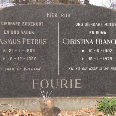 FOURIE Erasmus Petrus 1894-1966 &amp; Christina Francina 1902-1979
