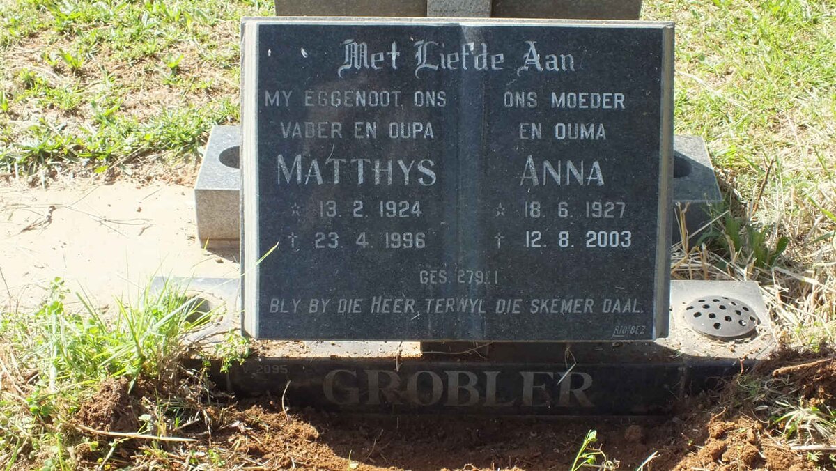 GROBLER Matthys 1924-1996 &amp; Anna 1927-2003