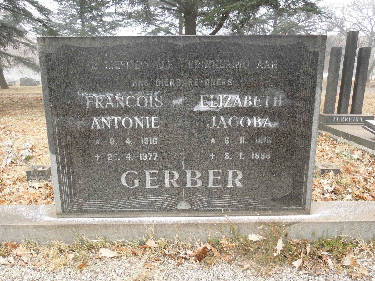 GERBER Francois Antonie 1916-1977 &amp; Elizabeth Jacoba 1916-1966