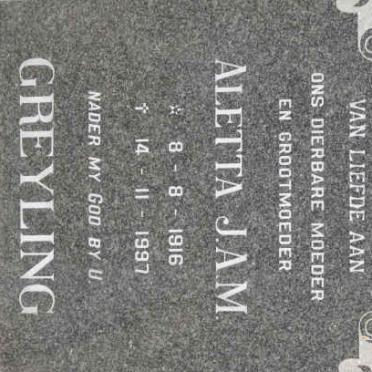 GREYLING Aletta J.A.M. 1916-1997