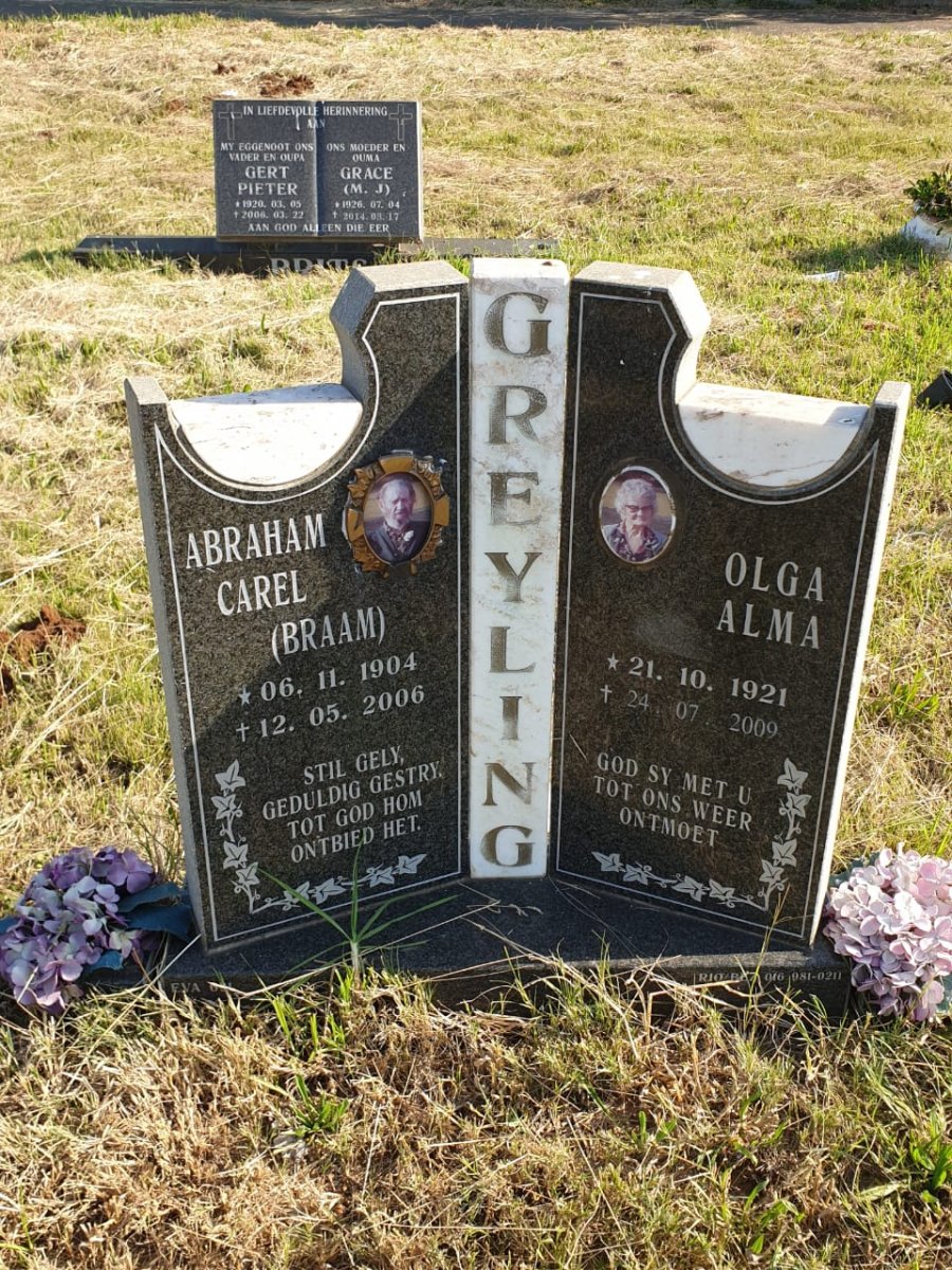 GREYLING Abraham Carl 1904-2006 &amp; Olga Alma 1921-2009