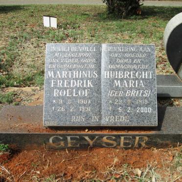 GEYSER Marthinus Fredrik Roelof 1907-1991 &amp; Huibrecht Maria BRITS 1919-2000