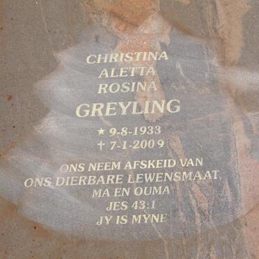 GREYLING Christina Aletta Rosina 1933-2009 :: GREYLING Christo Pierre 1970-1998
