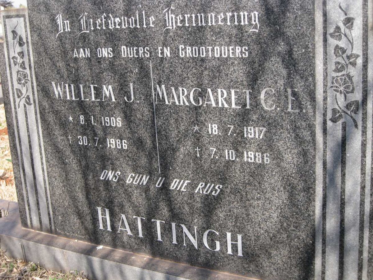 HATTINGH Willem J. 1905-1986 & Margaret C.E. 1917-1986
