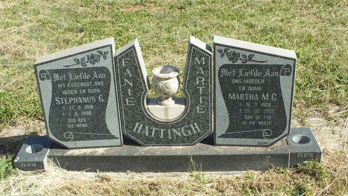 HATTINGH Stephanus G. 1919-1996 &amp; Martha M.C. 1928-2009