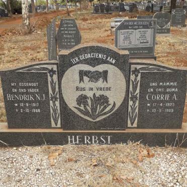 HERBST Hendrik N.J. 1917-1968 &amp; Corrie A. 1923-1989