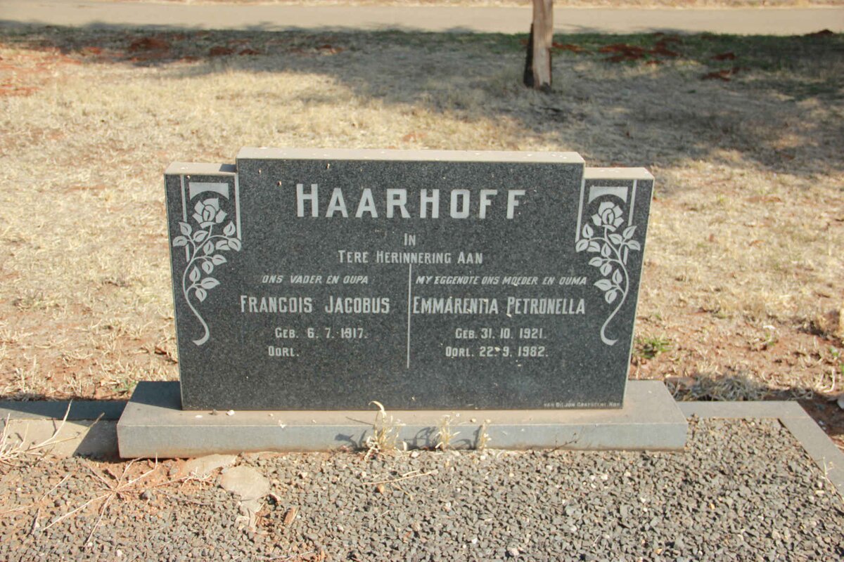 HAARHOFF Francois Jacobus 1917- &amp; Emmarentia Petronella 1921-1982