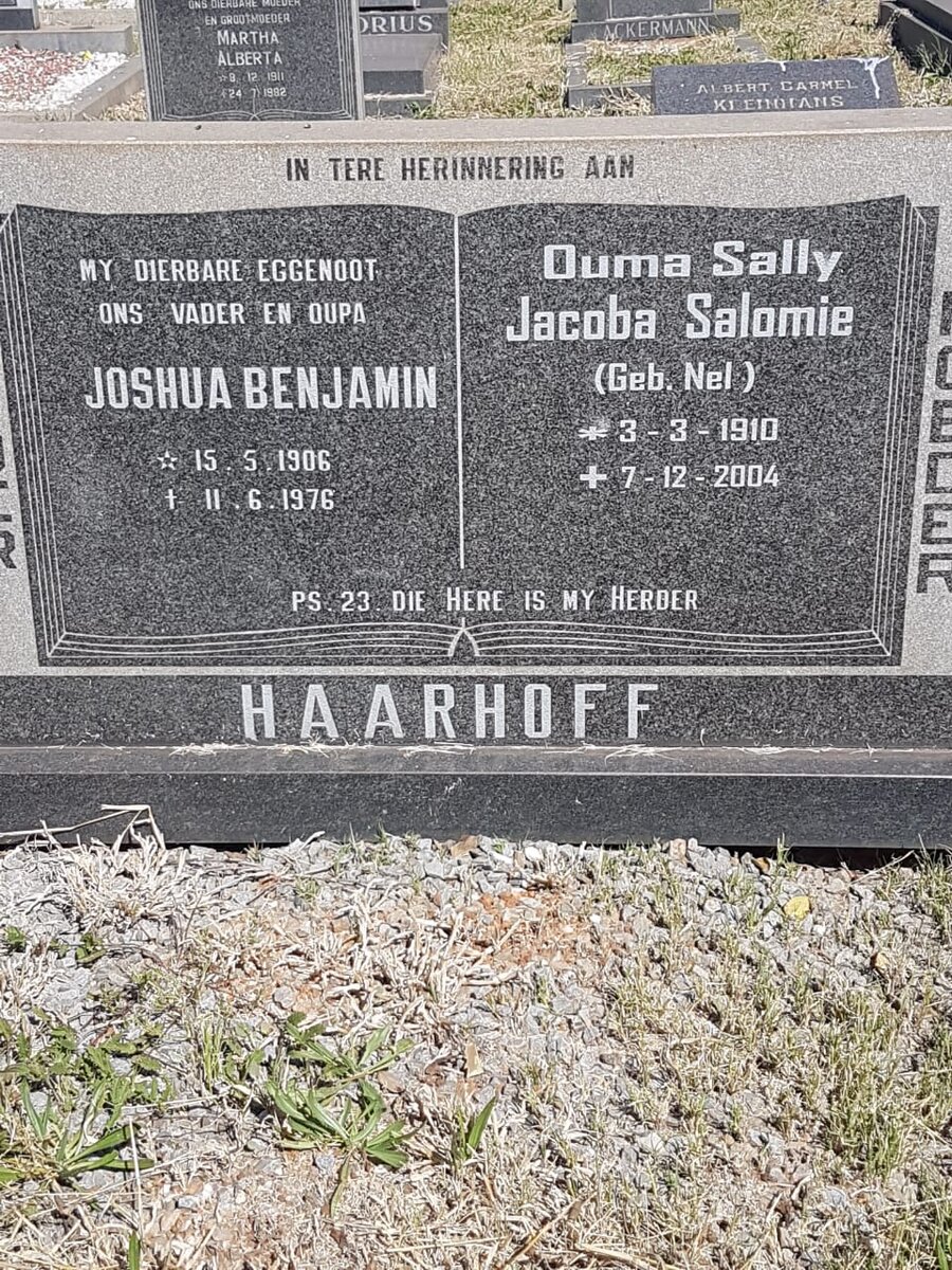 HAARHOFF Joshua Benjamin 1906-1976 &amp; Jacoba Salomie NEL 1910-2004