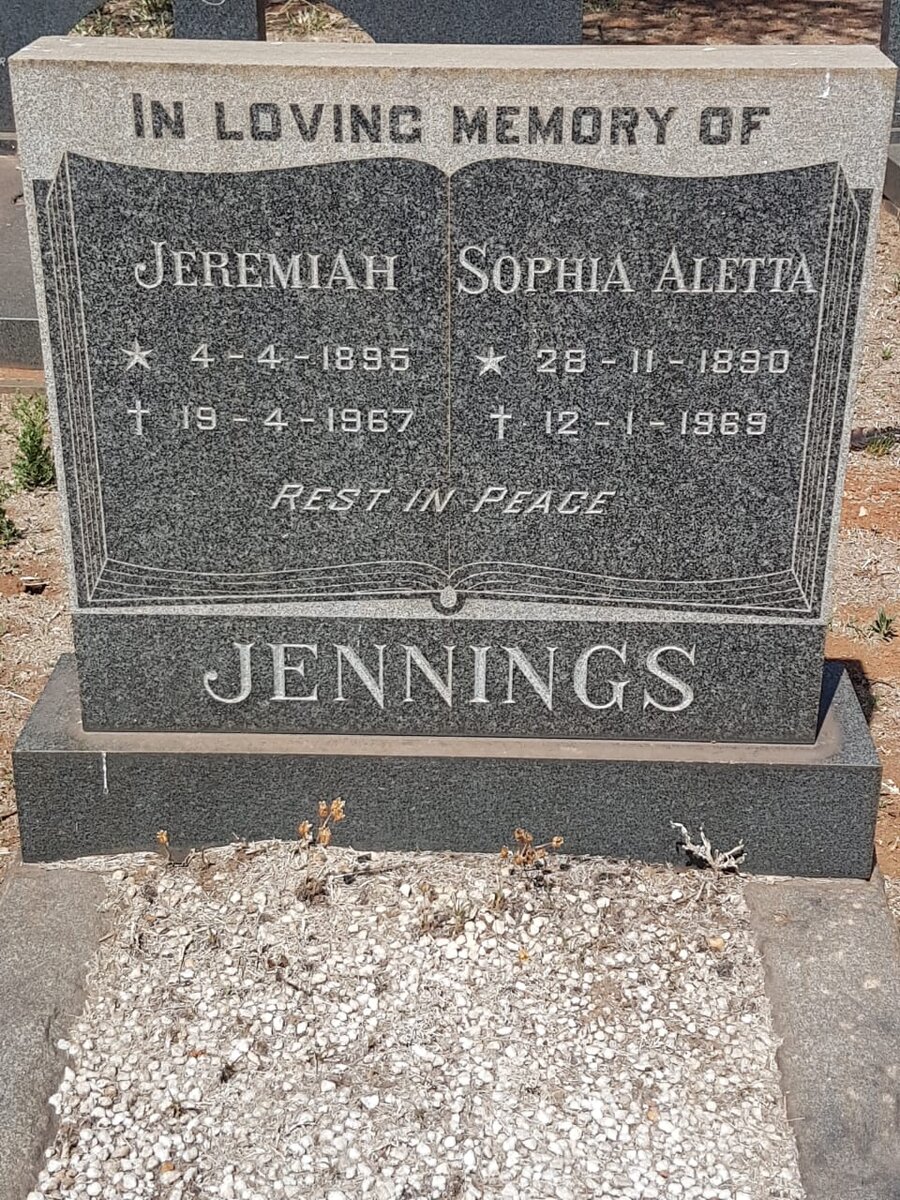 JENNINGS Jeremiah 1895-1967 &amp; Sophia Aletta 1890-1969
