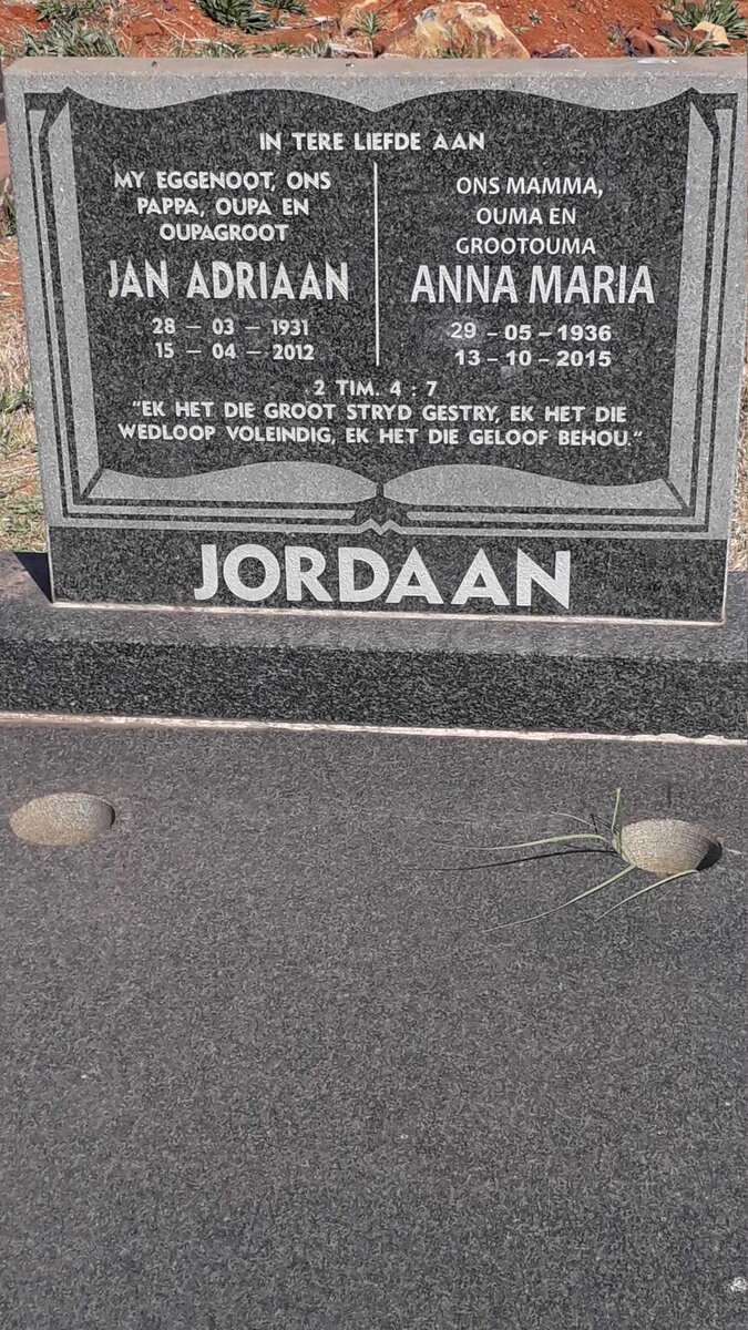 JORDAAN Jan Adriaan 1931-2012 & Anna Maria 1936-2015