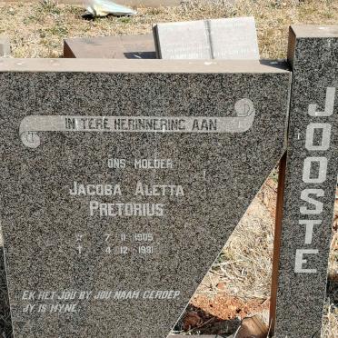 JOOSTE Jacoba Aletta, PRETORIUS 1905-1981