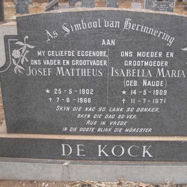 KOCK Josef Mattheus, de 1902-1968 &amp; Isabella Maria NAUDE 1909-1971