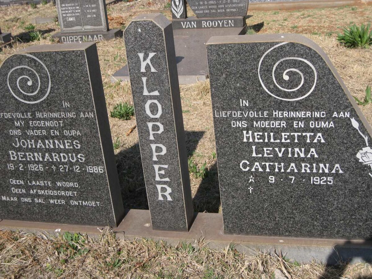 KLOPPER Johannes Bernardus 1926-1986 & Heiletta Levina Catharina 1925- 