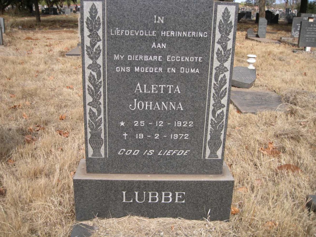 LUBBE Aletta Johanna 1922-1972