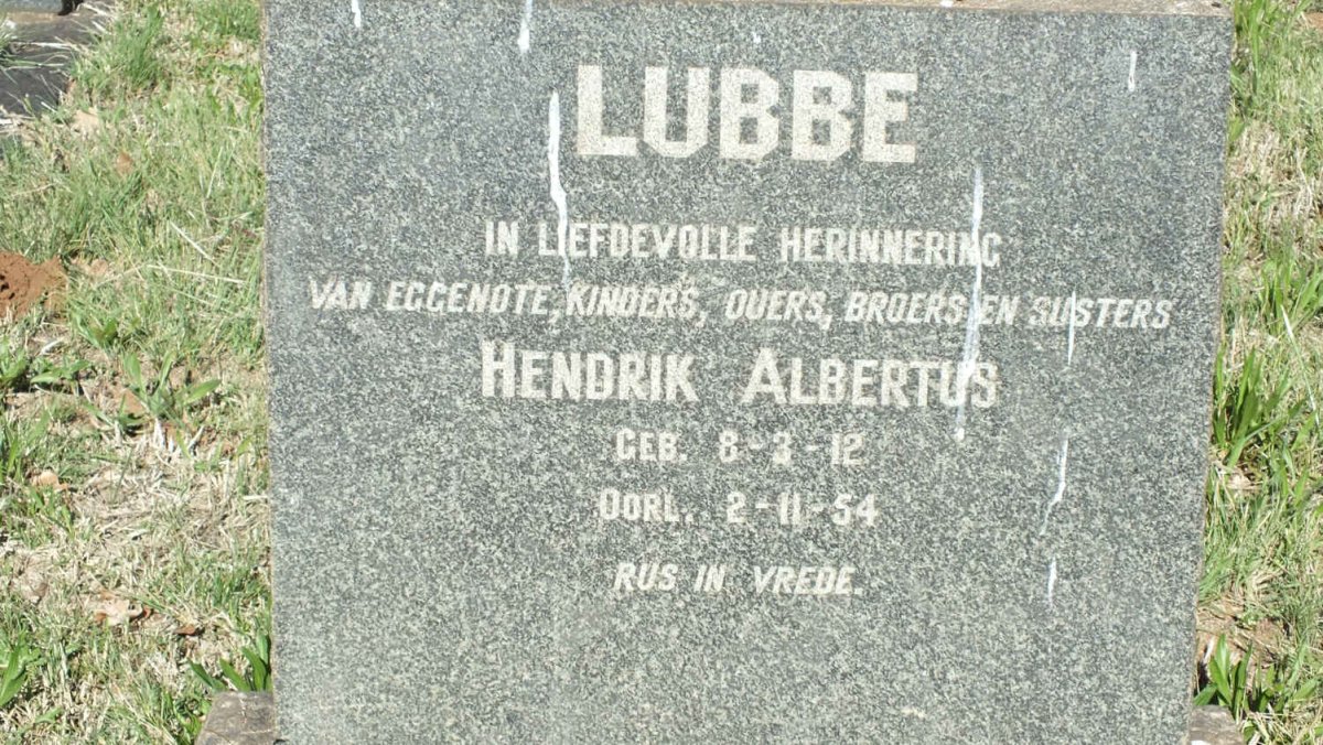 LUBBE Hendrik Albertus 1912-1954