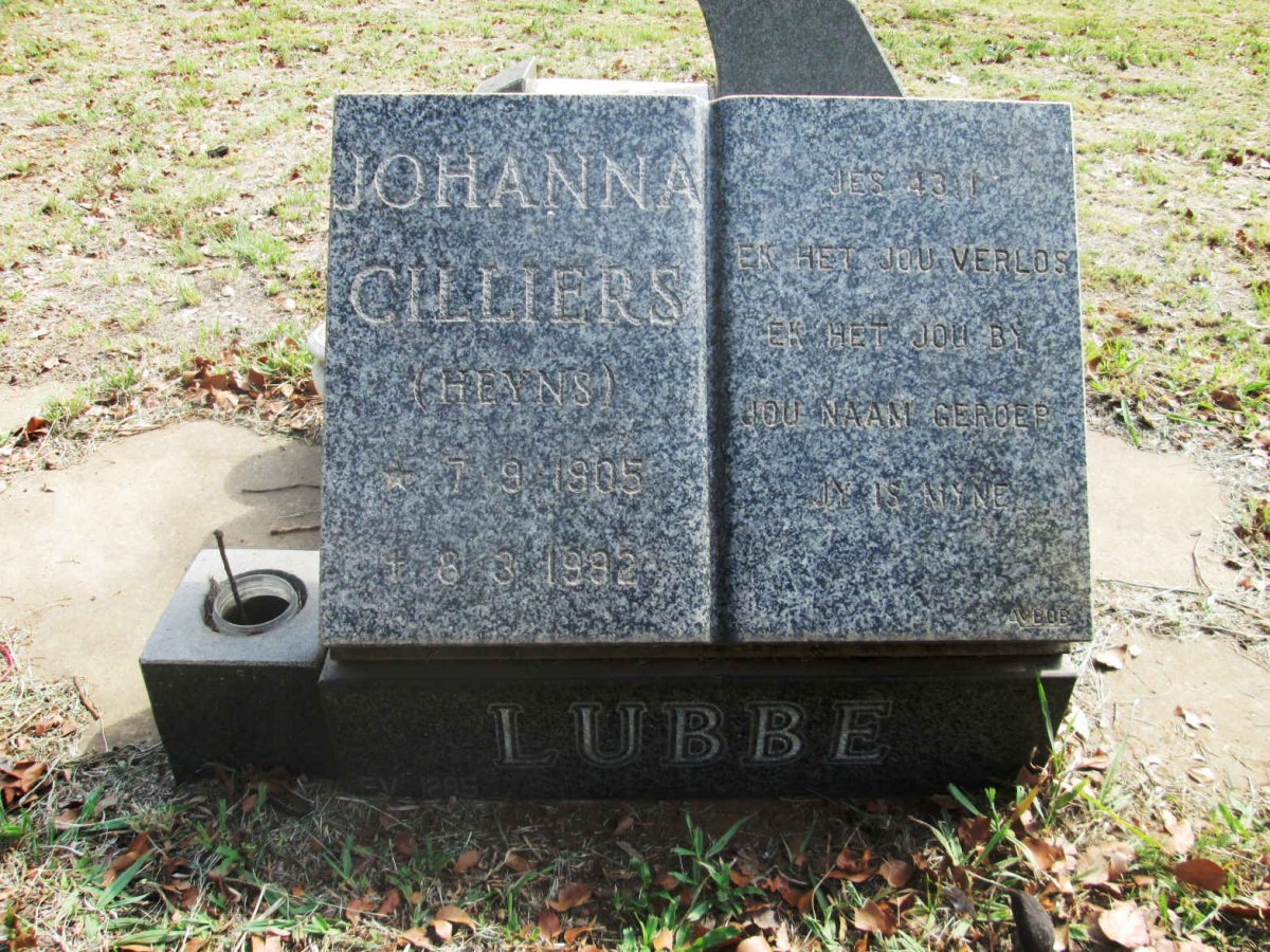 LUBBE Johanna Cilliers nee HEYNS 1905-1982