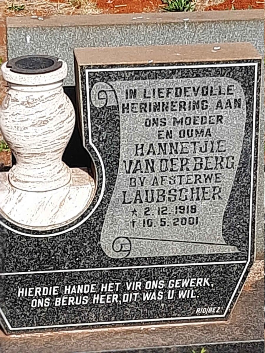 LAUBSCHER Hannetjie, VAN DER BERG 1918-2001