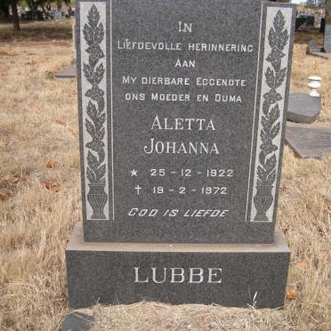 LUBBE Aletta Johanna 1922-1972