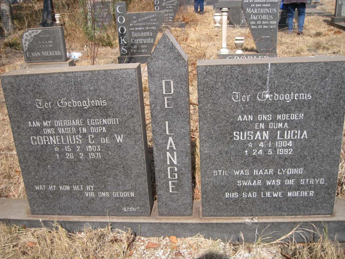 LANGE Cornelius C.de W., de 1903-1971 &amp; Susan Lucia 1904-1992