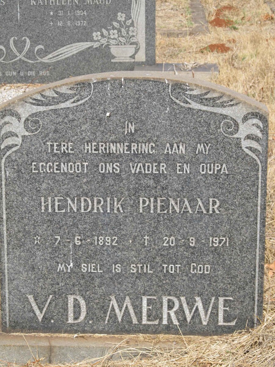 MERWE Hendrik Pienaar, v.d. 1892-1971