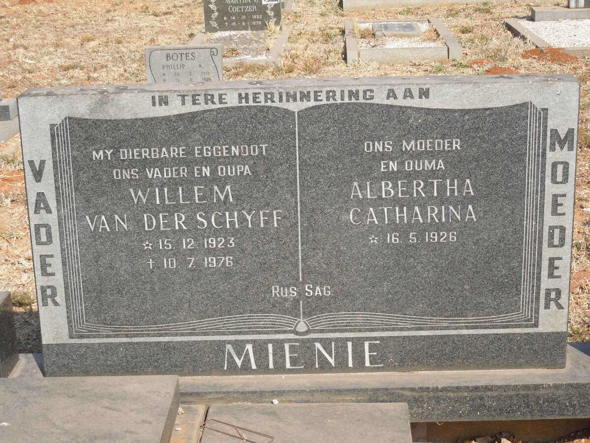 MIENIE Willem Van Der Schyff 1923-1976 &amp; Albertha Catharina 1926-