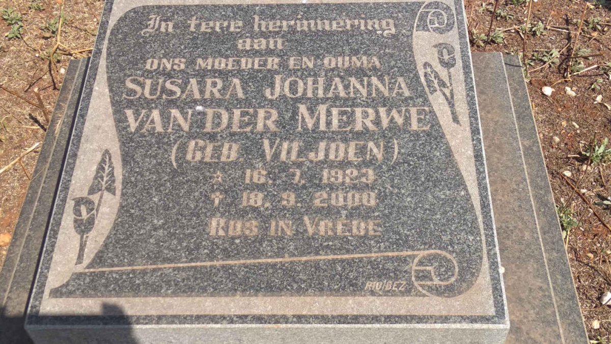 MERWE Susara Johanna, van der nee VILJOEN 1923-2000