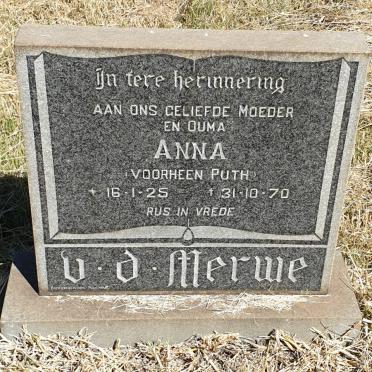 MERWE Anna, van der formerly PUTH 1925-1970