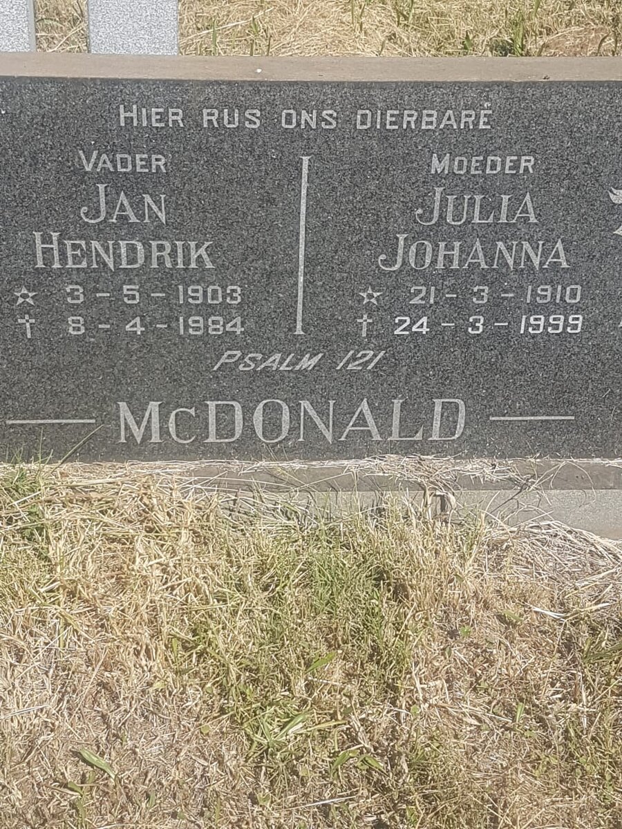McDONALD Jan Hendrik 1903-1984 &amp; Julia Johanna 1910-1999