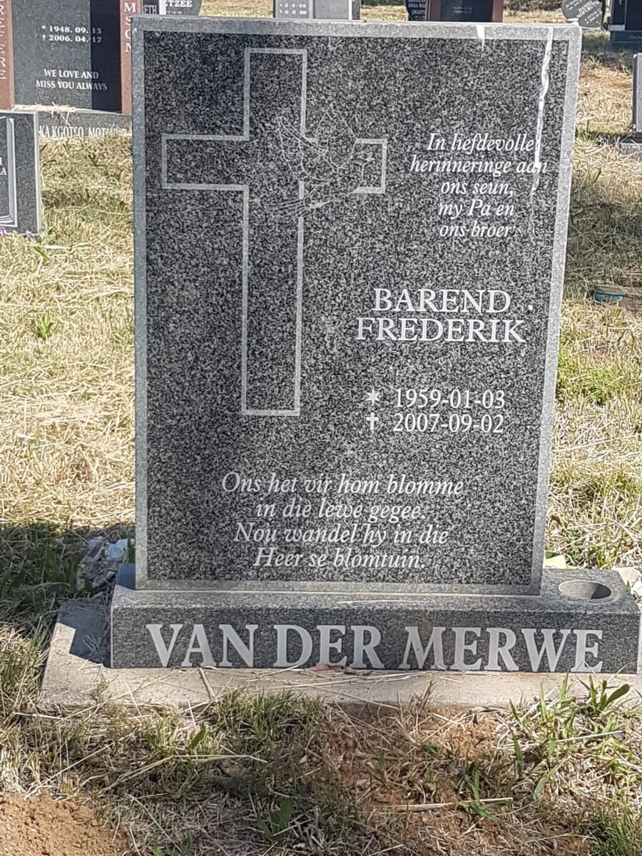 MERWE Barend Frederik, van der 1959-2007