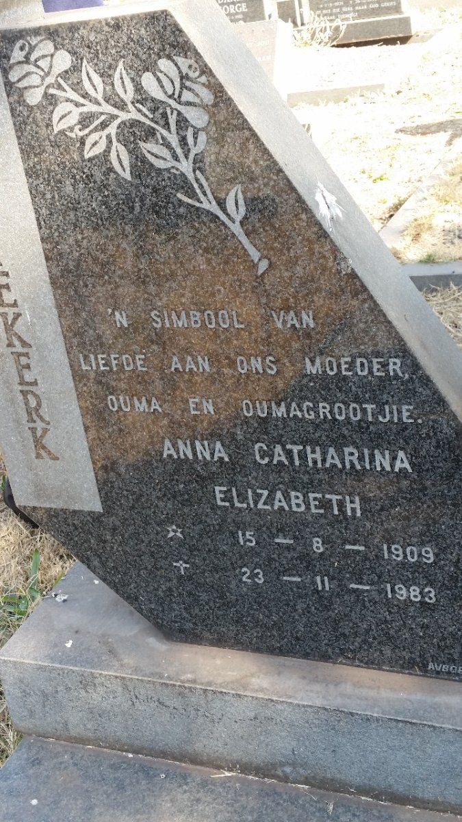 NIEKERK Anna Catharina Elizabeth, van 1909-1983